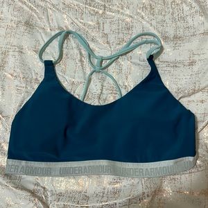 Under Armour Teal Sports Bra with Removeable Pads. Size Medium. Strappy Back.